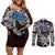 Personalized Faroe Islands Viking Blood Couples Matching Off Shoulder Short Dress and Long Sleeve Button Shirt Nordic Runes and Shield of Ancestry in Tribal Knotwork