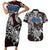 Personalized Faroe Islands Viking Blood Couples Matching Short Sleeve Bodycon Dress and Hawaiian Shirt Nordic Runes and Shield of Ancestry in Tribal Knotwork