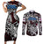 Personalized Faroe Islands Viking Blood Couples Matching Short Sleeve Bodycon Dress and Long Sleeve Button Shirt Nordic Runes and Shield of Ancestry in Tribal Knotwork