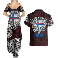Personalized Faroe Islands Viking Blood Couples Matching Summer Maxi Dress and Hawaiian Shirt Nordic Runes and Shield of Ancestry in Tribal Knotwork