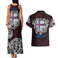 Personalized Faroe Islands Viking Blood Couples Matching Tank Maxi Dress and Hawaiian Shirt Nordic Runes and Shield of Ancestry in Tribal Knotwork