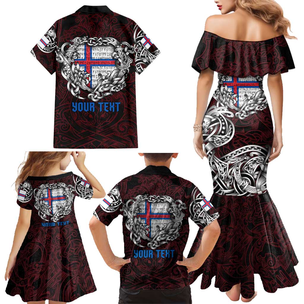 Personalized Faroe Islands Viking Blood Family Matching Mermaid Dress and Hawaiian Shirt Nordic Runes and Shield of Ancestry in Tribal Knotwork