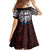Personalized Faroe Islands Viking Blood Family Matching Off Shoulder Maxi Dress and Hawaiian Shirt Nordic Runes and Shield of Ancestry in Tribal Knotwork