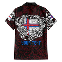 Personalized Faroe Islands Viking Blood Family Matching Off Shoulder Short Dress and Hawaiian Shirt Nordic Runes and Shield of Ancestry in Tribal Knotwork