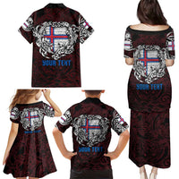 Personalized Faroe Islands Viking Blood Family Matching Puletasi and Hawaiian Shirt Nordic Runes and Shield of Ancestry in Tribal Knotwork