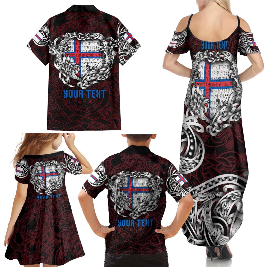 Personalized Faroe Islands Viking Blood Family Matching Summer Maxi Dress and Hawaiian Shirt Nordic Runes and Shield of Ancestry in Tribal Knotwork