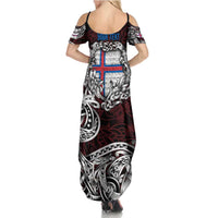 Personalized Faroe Islands Viking Blood Family Matching Summer Maxi Dress and Hawaiian Shirt Nordic Runes and Shield of Ancestry in Tribal Knotwork