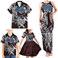 Personalized Faroe Islands Viking Blood Family Matching Tank Maxi Dress and Hawaiian Shirt Nordic Runes and Shield of Ancestry in Tribal Knotwork