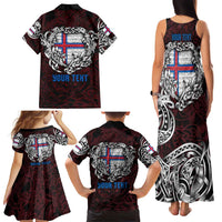 Personalized Faroe Islands Viking Blood Family Matching Tank Maxi Dress and Hawaiian Shirt Nordic Runes and Shield of Ancestry in Tribal Knotwork