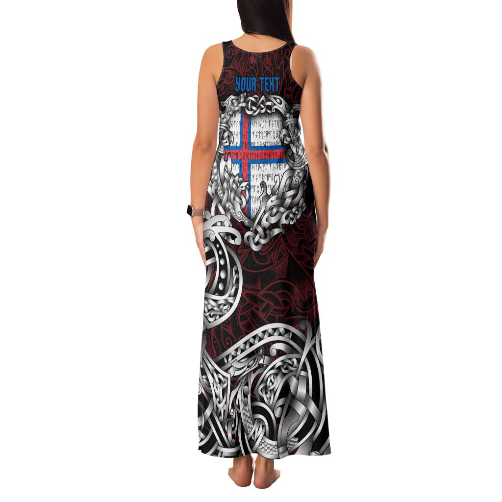 Personalized Faroe Islands Viking Blood Family Matching Tank Maxi Dress and Hawaiian Shirt Nordic Runes and Shield of Ancestry in Tribal Knotwork