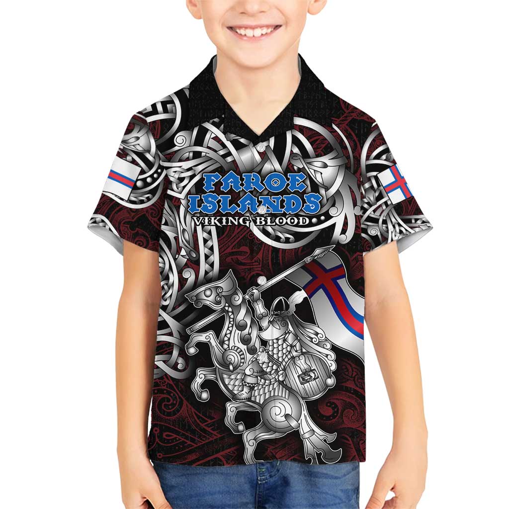 Personalized Faroe Islands Viking Blood Family Matching Tank Maxi Dress and Hawaiian Shirt Nordic Runes and Shield of Ancestry in Tribal Knotwork