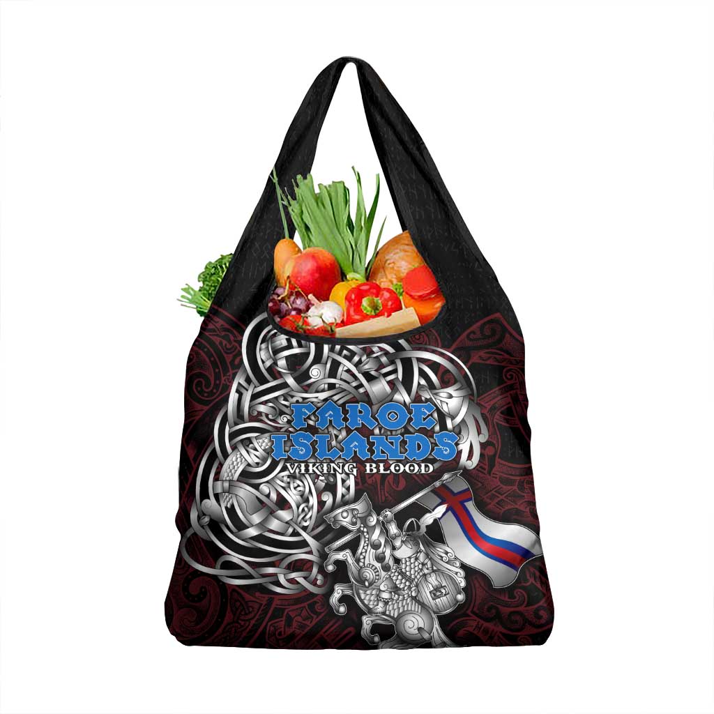 Personalized Faroe Islands Viking Blood Grocery Bag Nordic Runes and Shield of Ancestry in Tribal Knotwork
