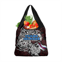 Personalized Faroe Islands Viking Blood Grocery Bag Nordic Runes and Shield of Ancestry in Tribal Knotwork