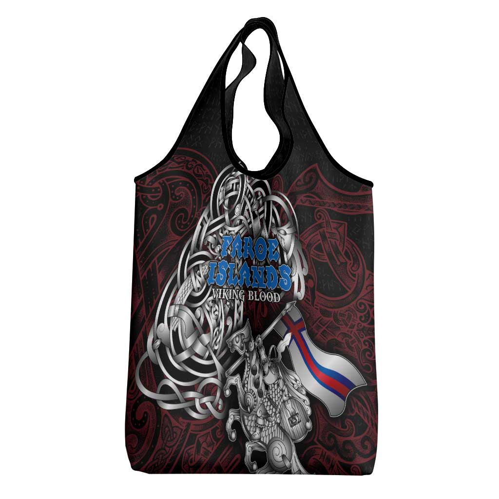 Personalized Faroe Islands Viking Blood Grocery Bag Nordic Runes and Shield of Ancestry in Tribal Knotwork