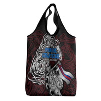 Personalized Faroe Islands Viking Blood Grocery Bag Nordic Runes and Shield of Ancestry in Tribal Knotwork