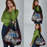 Personalized Faroe Islands Viking Blood Grocery Bag Nordic Runes and Shield of Ancestry in Tribal Knotwork