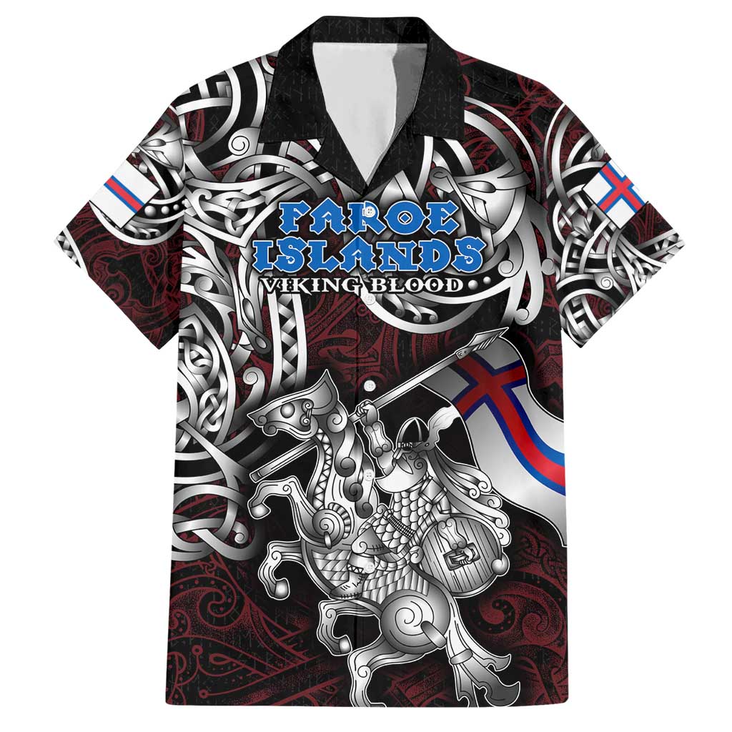 Personalized Faroe Islands Viking Blood Hawaiian Shirt Nordic Runes and Shield of Ancestry in Tribal Knotwork
