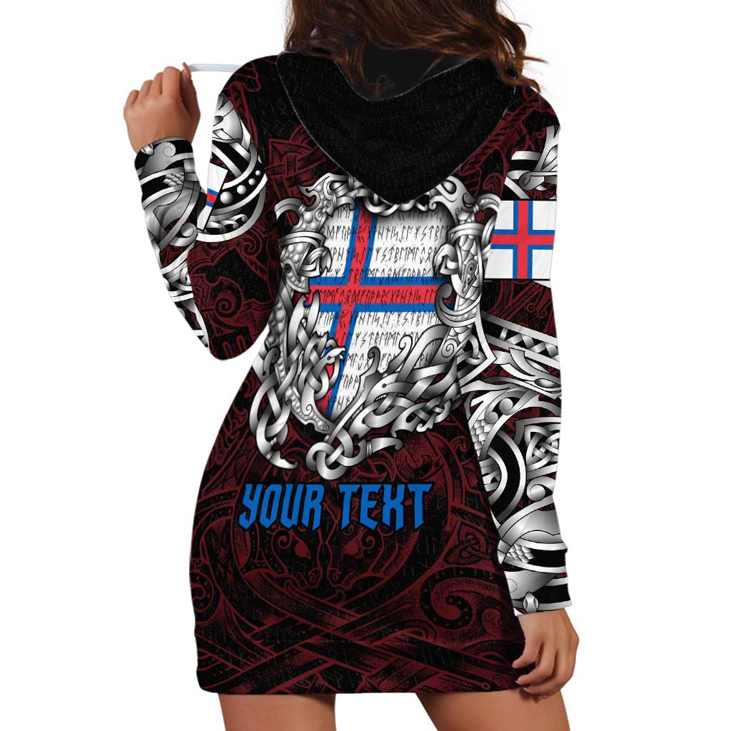 Personalized Faroe Islands Viking Blood Hoodie Dress Nordic Runes and Shield of Ancestry in Tribal Knotwork
