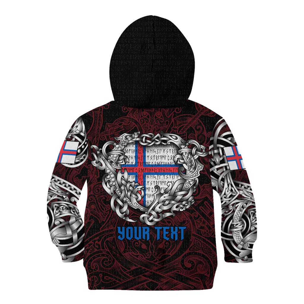 Personalized Faroe Islands Viking Blood Kid Hoodie Nordic Runes and Shield of Ancestry in Tribal Knotwork