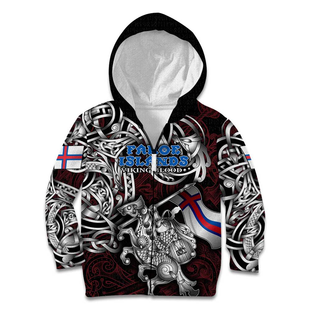 Personalized Faroe Islands Viking Blood Kid Hoodie Nordic Runes and Shield of Ancestry in Tribal Knotwork