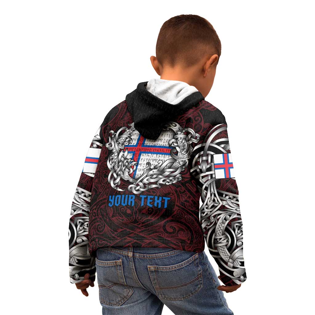 Personalized Faroe Islands Viking Blood Kid Hoodie Nordic Runes and Shield of Ancestry in Tribal Knotwork
