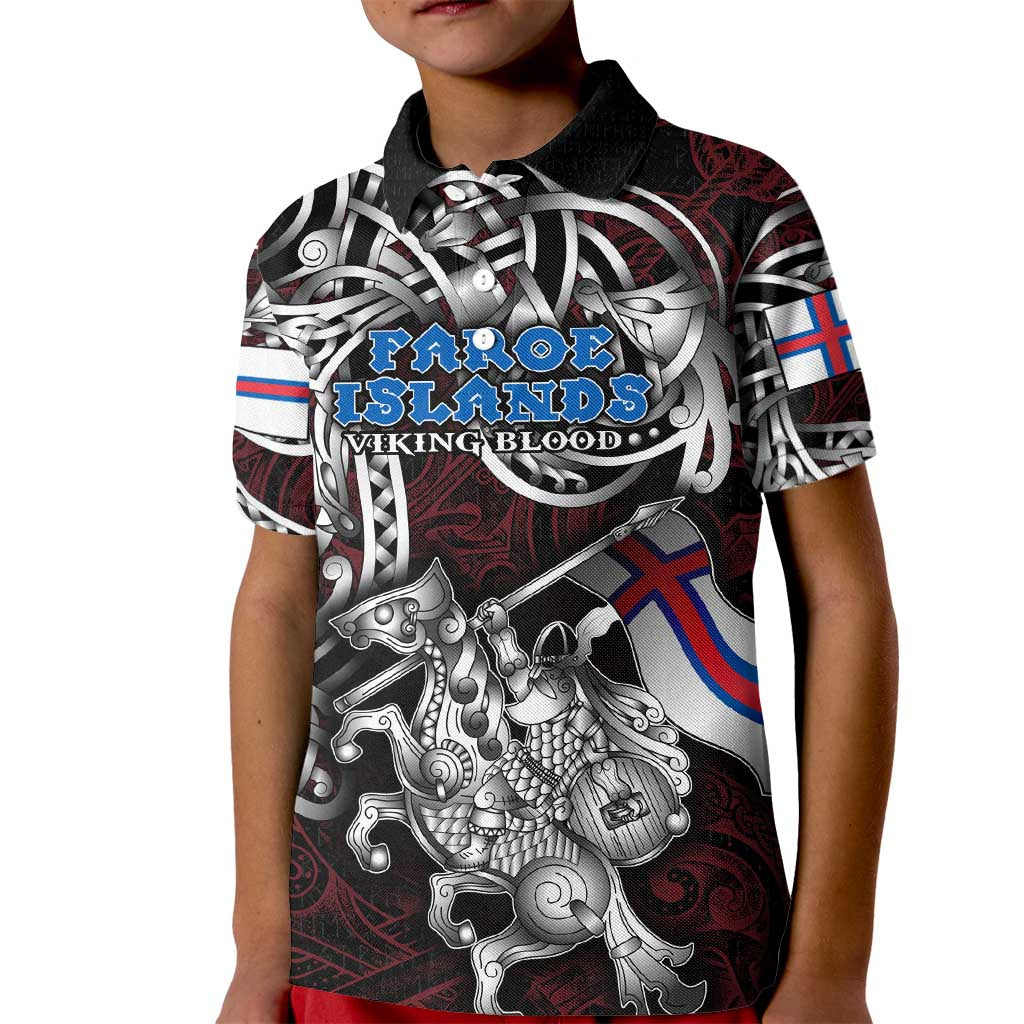 Personalized Faroe Islands Viking Blood Kid Polo Shirt Nordic Runes and Shield of Ancestry in Tribal Knotwork