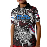 Personalized Faroe Islands Viking Blood Kid Polo Shirt Nordic Runes and Shield of Ancestry in Tribal Knotwork