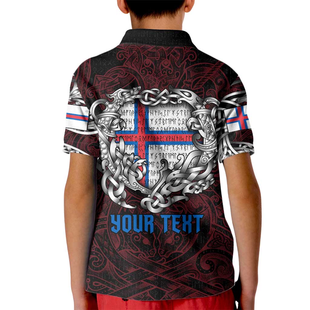 Personalized Faroe Islands Viking Blood Kid Polo Shirt Nordic Runes and Shield of Ancestry in Tribal Knotwork