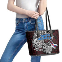 Faroe Islands Viking Blood Leather Tote Bag Nordic Runes and Shield of Ancestry in Tribal Knotwork