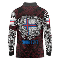 Personalized Faroe Islands Viking Blood Long Sleeve Polo Shirt Nordic Runes and Shield of Ancestry in Tribal Knotwork