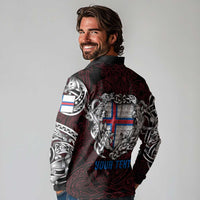 Personalized Faroe Islands Viking Blood Long Sleeve Polo Shirt Nordic Runes and Shield of Ancestry in Tribal Knotwork