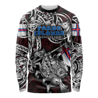 Personalized Faroe Islands Viking Blood Long Sleeve Shirt Nordic Runes and Shield of Ancestry in Tribal Knotwork