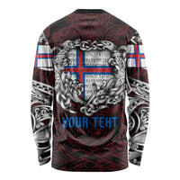 Personalized Faroe Islands Viking Blood Long Sleeve Shirt Nordic Runes and Shield of Ancestry in Tribal Knotwork
