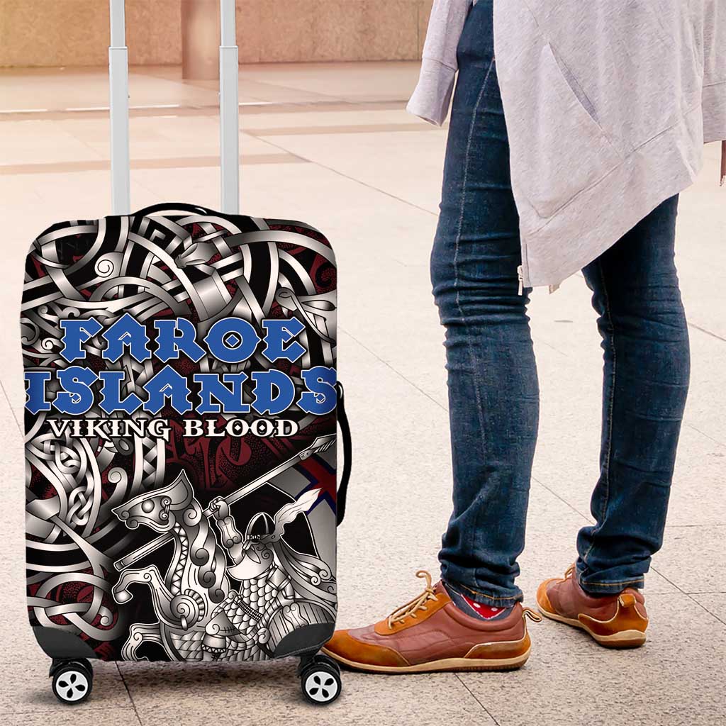 Faroe Islands Viking Blood Luggage Cover Nordic Runes and Shield of Ancestry in Tribal Knotwork