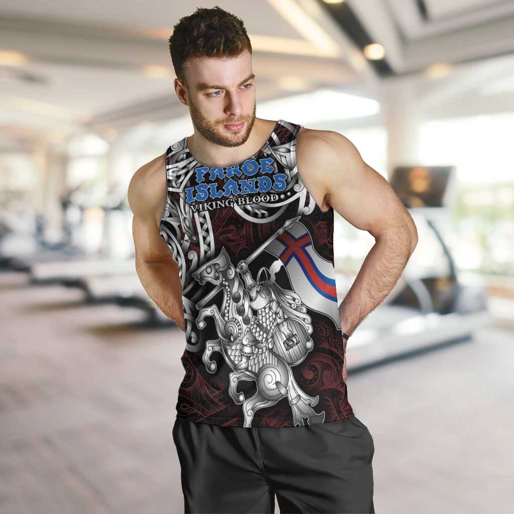 Personalized Faroe Islands Viking Blood Men Tank Top Nordic Runes and Shield of Ancestry in Tribal Knotwork