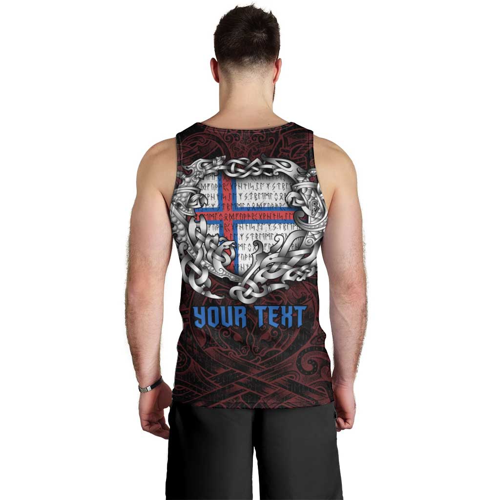 Personalized Faroe Islands Viking Blood Men Tank Top Nordic Runes and Shield of Ancestry in Tribal Knotwork