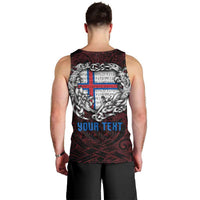 Personalized Faroe Islands Viking Blood Men Tank Top Nordic Runes and Shield of Ancestry in Tribal Knotwork