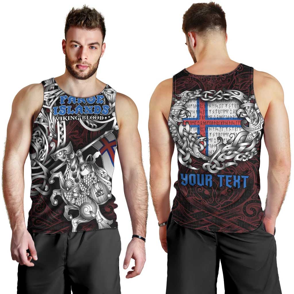Personalized Faroe Islands Viking Blood Men Tank Top Nordic Runes and Shield of Ancestry in Tribal Knotwork