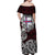 Personalized Faroe Islands Viking Blood Off Shoulder Maxi Dress Nordic Runes and Shield of Ancestry in Tribal Knotwork
