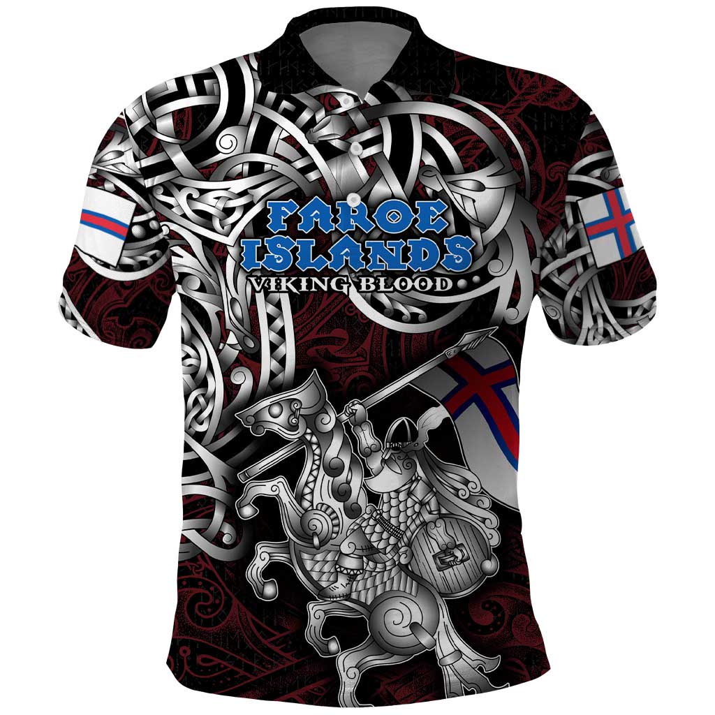 Personalized Faroe Islands Viking Blood Polo Shirt Nordic Runes and Shield of Ancestry in Tribal Knotwork