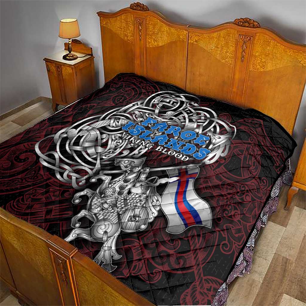 Faroe Islands Viking Blood Quilt Nordic Runes and Shield of Ancestry in Tribal Knotwork