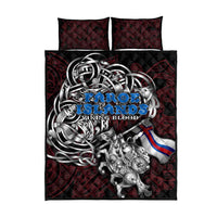 Faroe Islands Viking Blood Quilt Bed Set Nordic Runes and Shield of Ancestry in Tribal Knotwork