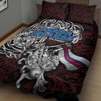 Faroe Islands Viking Blood Quilt Bed Set Nordic Runes and Shield of Ancestry in Tribal Knotwork