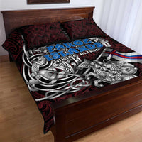 Faroe Islands Viking Blood Quilt Bed Set Nordic Runes and Shield of Ancestry in Tribal Knotwork