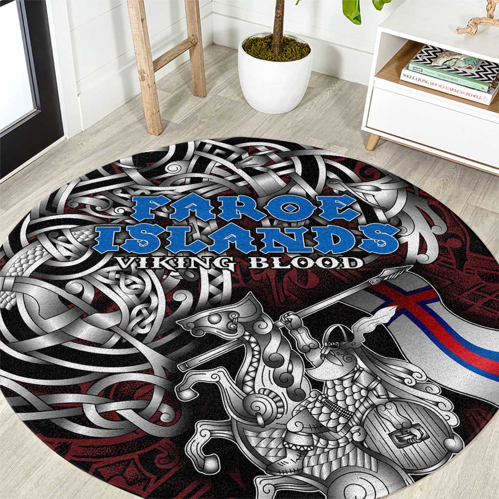Faroe Islands Viking Blood Round Carpet Nordic Runes and Shield of Ancestry in Tribal Knotwork
