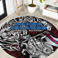 Faroe Islands Viking Blood Round Carpet Nordic Runes and Shield of Ancestry in Tribal Knotwork