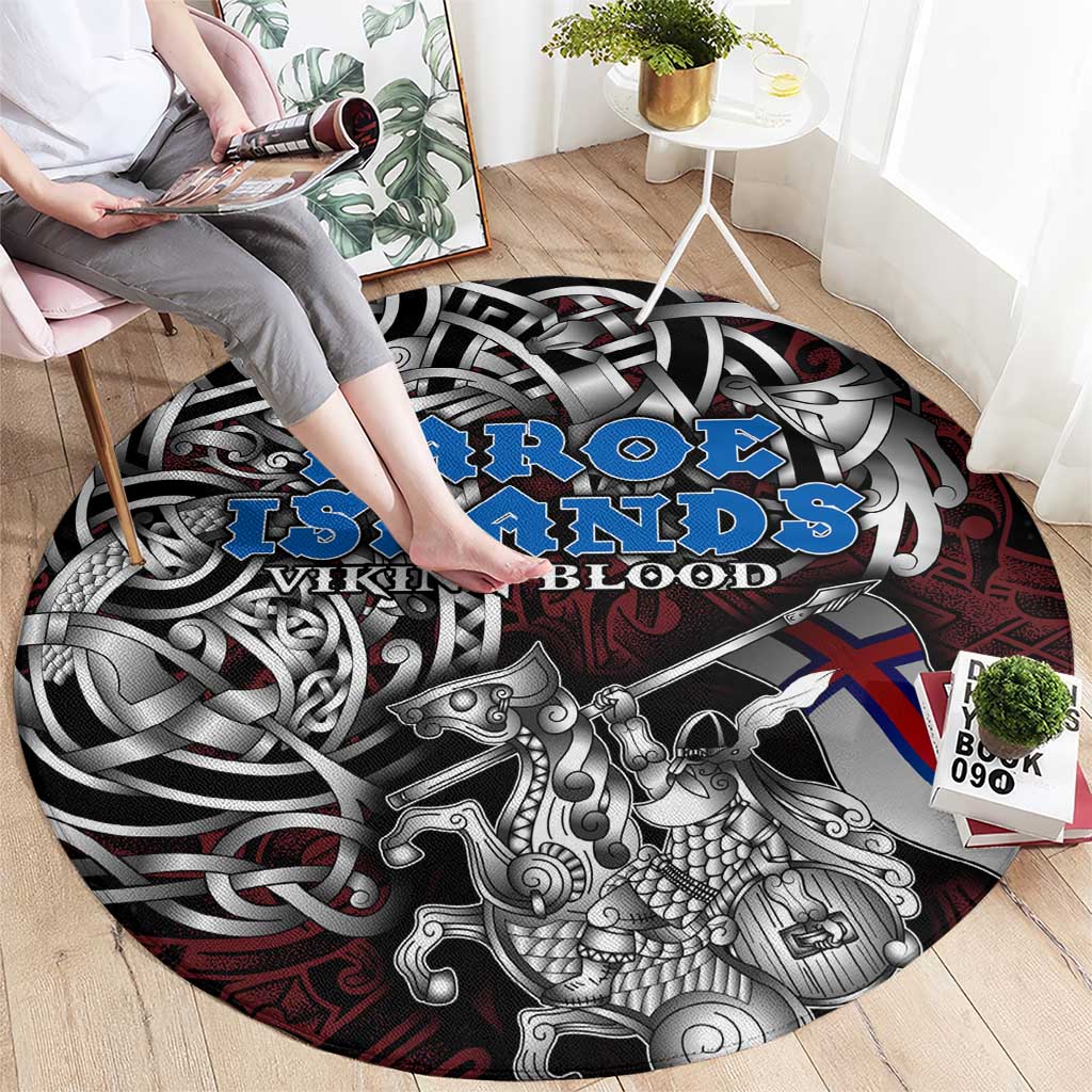 Faroe Islands Viking Blood Round Carpet Nordic Runes and Shield of Ancestry in Tribal Knotwork