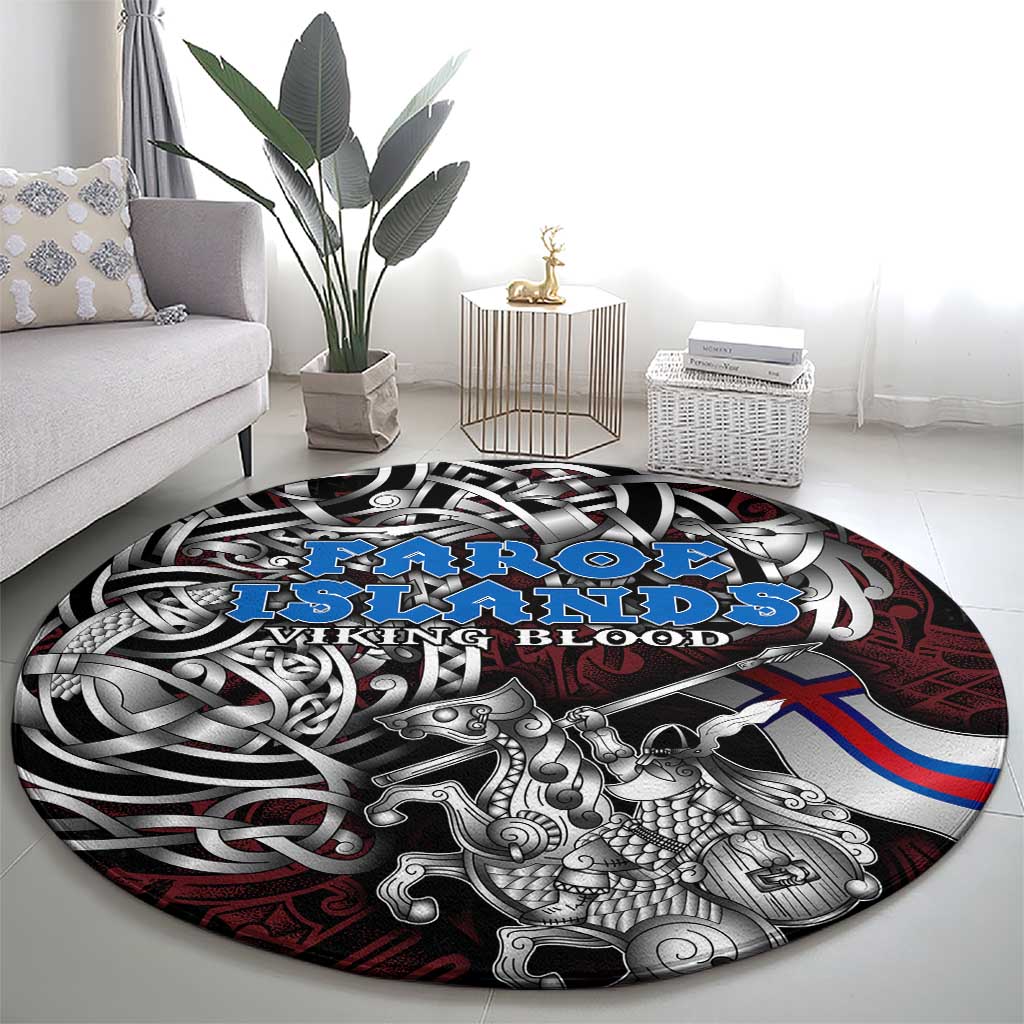 Faroe Islands Viking Blood Round Carpet Nordic Runes and Shield of Ancestry in Tribal Knotwork