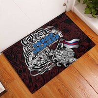 Faroe Islands Viking Blood Rubber Doormat Nordic Runes and Shield of Ancestry in Tribal Knotwork