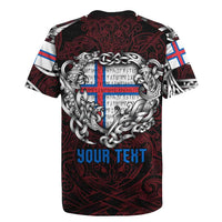 Personalized Faroe Islands Viking Blood Rugby Jersey Nordic Runes and Shield of Ancestry in Tribal Knotwork